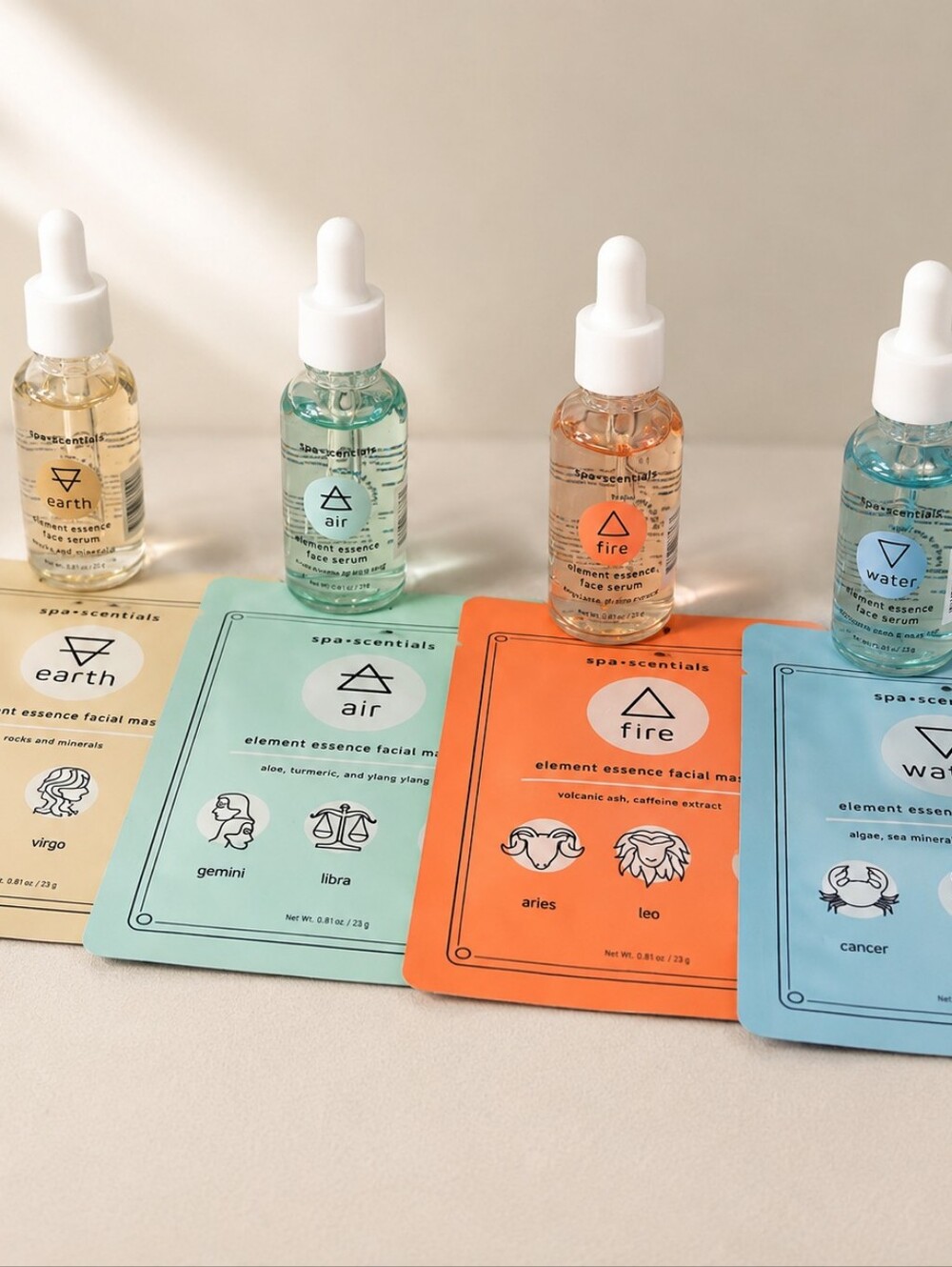 Spa•Scentials 4 Element Serum & Facial Mask 8 PC SET EARTH AIR FIRE & WATER